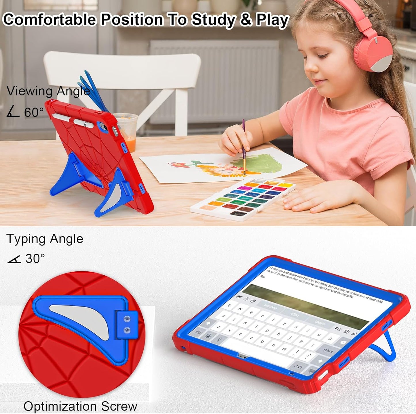 Case for iPad 10th Generation Case for Kids 10.9 Inch 2022 10th Gen/iPad A16 Generation 11 Inch 2025 Cover with Pen Holder Strap Kids Boys Thickned Cornor, Red&Biue