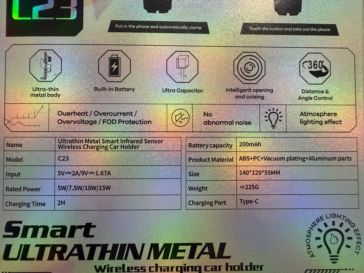 Wireless Car Charger Air Van Smart Ultra-thin Metal Super fast 66W