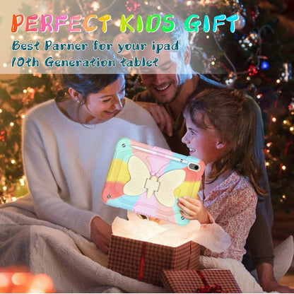 Case for iPad (A16) 11th/10th Generation (2025/2022), 11/10.9 inch Kids Girls Cover for iPad 10th/11th with Pencil Holder | Butterfly Kickstand, Adjustable Strap & Heavy Duty Design - Colorful