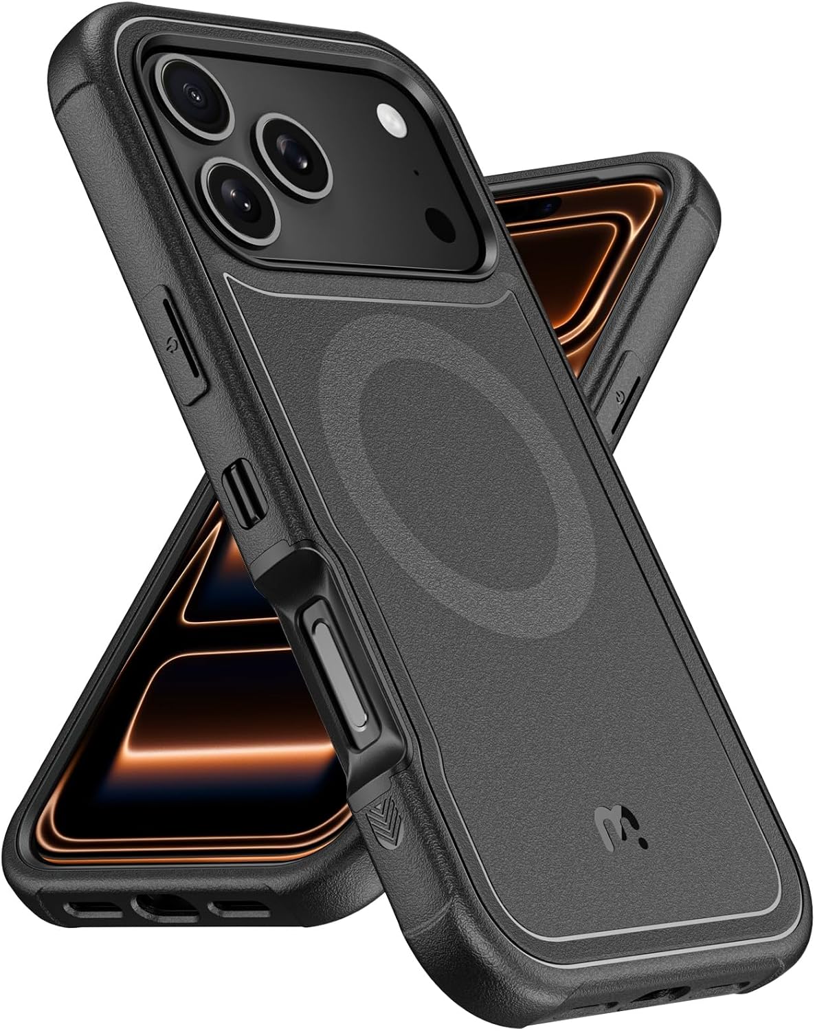 M MYBAT PRO Maverick Series iPhone 17Pro Case with Belt Clip Holster,[Compatible with Magsafe] w/Screen Protector,Anti-Drop,Shockproof,with 360°Rotating Kickstand,Heavy Duty Protection Black