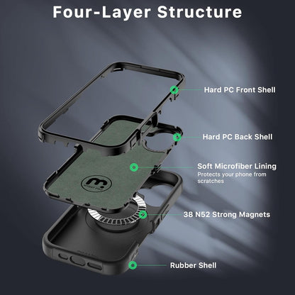 M MYBAT PRO Maverick Series iPhone 17 Case with Belt Clip Holster,[Compatible with Magsafe] w/Screen Protector,Anti-Drop,Shockproof,with 360°Rotating Kickstand,Heavy Duty Protection Black
