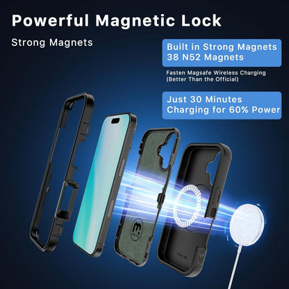 M MYBAT PRO Maverick Series iPhone 17 Case with Belt Clip Holster,[Compatible with Magsafe] w/Screen Protector,Anti-Drop,Shockproof,with 360°Rotating Kickstand,Heavy Duty Protection Black