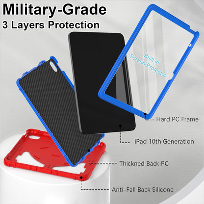 Case for iPad 10th Generation Case for Kids 10.9 Inch 2022 10th Gen/iPad A16 Generation 11 Inch 2025 Cover with Pen Holder Strap Kids Boys Thickned Cornor, Red&Biue