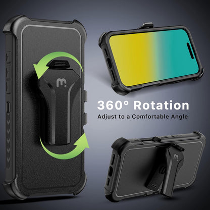 M MYBAT PRO Maverick Series iPhone 16 Pro Max Case with Belt Clip Holster,[Compatible with Magsafe] w/Screen Protector,Anti-Drop,Shockproof,with 360°Rotating Kickstand,Heavy Duty Protection Black