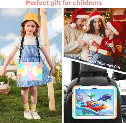Case for iPad (A16) 11th/10th Generation (2025/2022), 11/10.9 inch Kids Girls Cover for iPad 10th/11th with Pencil Holder | Butterfly Kickstand, Adjustable Strap & Heavy Duty Design - Colorful