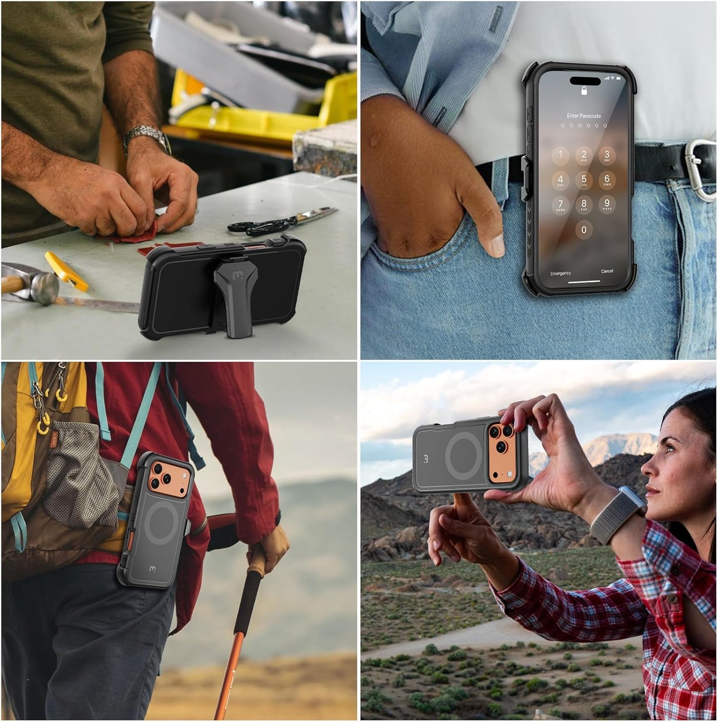 M MYBAT PRO Maverick Series iPhone 17Pro Max Case with Belt Clip Holster,[Compatible with Magsafe] w/Screen Protector,Anti-Drop,Shockproof,with 360°Rotating Kickstand,Heavy Duty Protection Black