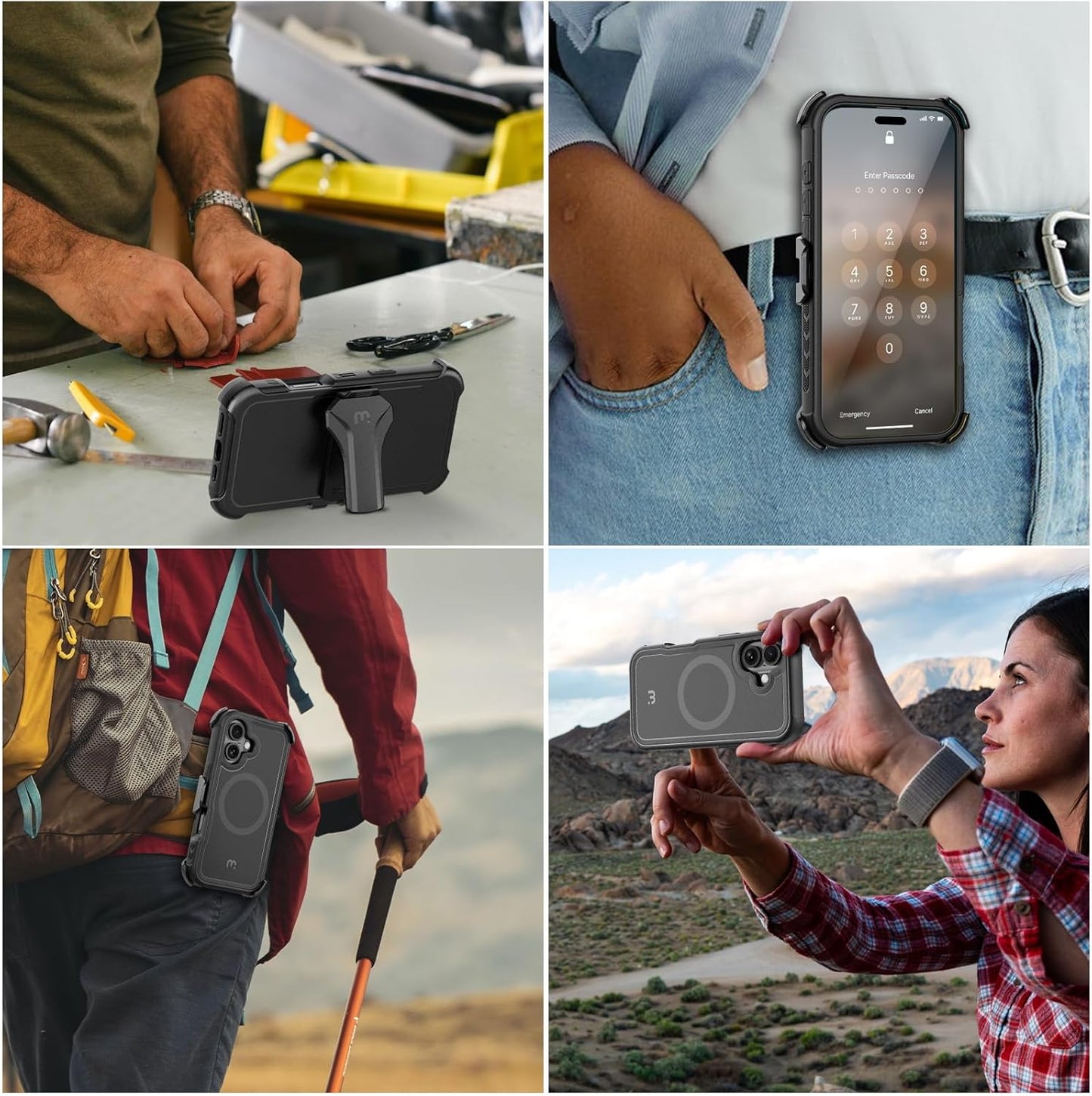 MYBAT PRO Maverick Series iPhone 16plus 6.7 Case with Belt Clip Holster,[Compatible with Magsafe] w/Screen Protector,Anti-Drop,Shockproof,with 360°Rotating Kickstand, Duty Protection Black